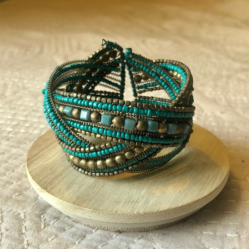 Turquoise Beaded Cuff Bracelet